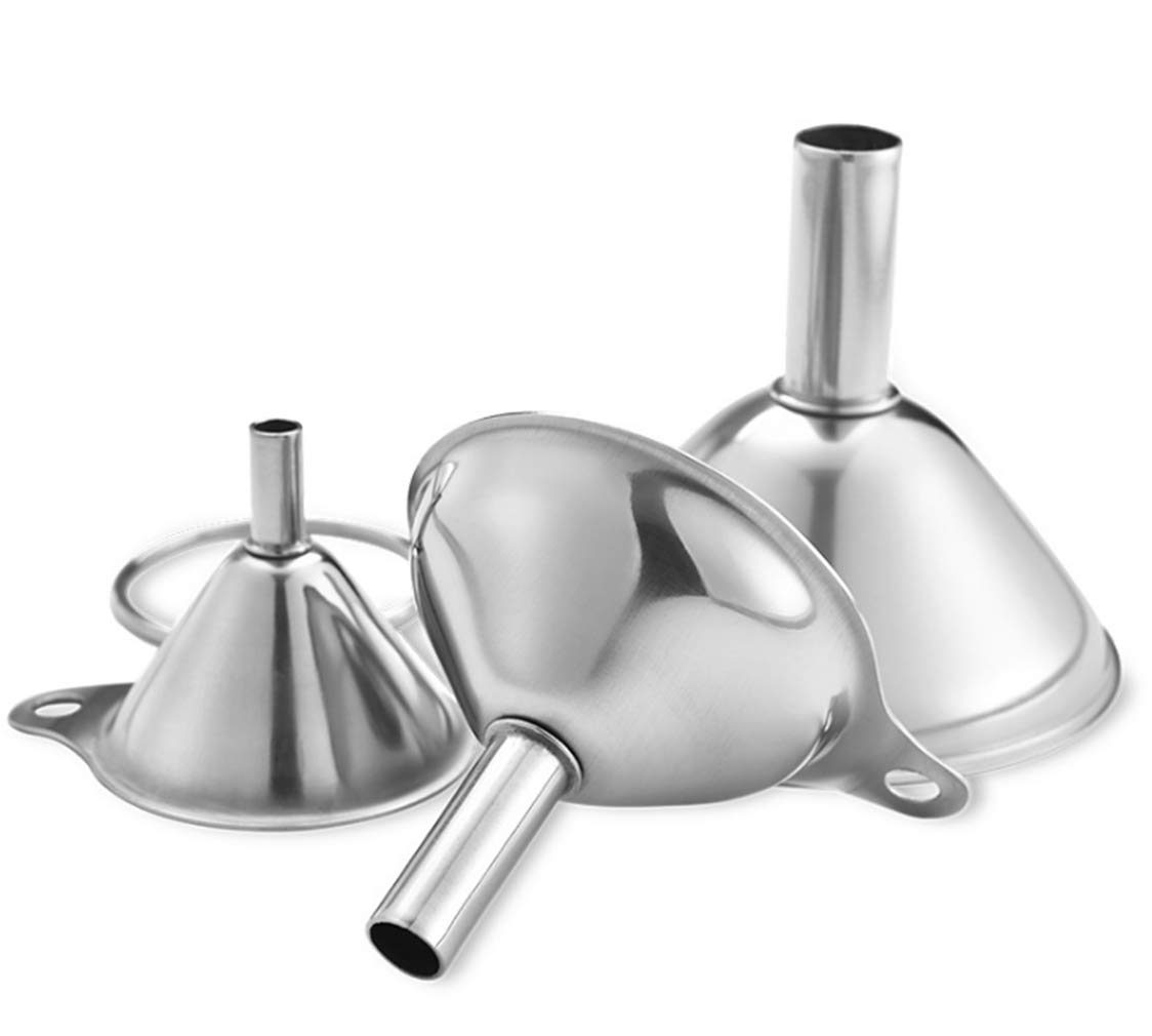 Hoshen 3PCS (Large, Medium and Small) Three-Piece Suit Nestable Stainless Steel Kitchen Funnel, Used To Transfer Liquid and Dry Ingredients