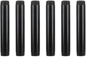 GeilSpace 6 Pack 3/4" × 6" Pre-Cut Black Metal Pipe, Industrial Steel Fits Standard Three Quarters Inch Black Threaded Pipes and Fittings - Vintage DIY Industrial Shelving (3/4" × 6", Black)