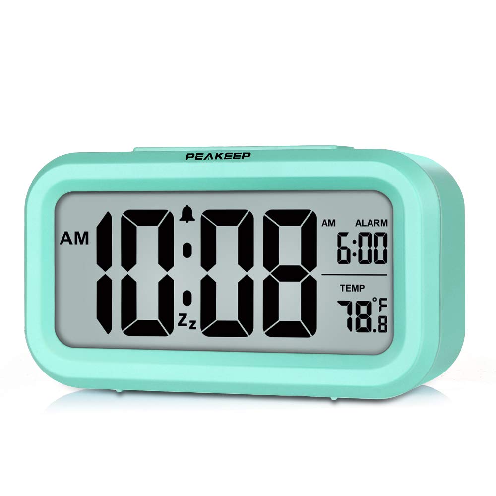 Photo 1 of Peakeep Night Light Digital Alarm Clock Battery Operated with Indoor Temperature, Desk Small Clock (Mint)