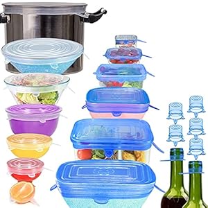 longzon Siliconen Stretch Deksel -20 Stuks Flexibele Herbruikbare Vershoud Deksels voor Bier, Bekers, Schalen, Mokken…