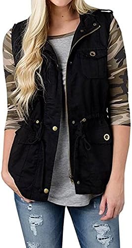 Womens Lightweight Sleeveless Military Anorak Drawstring Jacket Vest