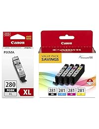 Canon CLI-281 BKCMY - Cartucho de tinta de 4 colores (2091C005) + Cartucho de tinta negra Canon PGI-280 XL (2021C001)