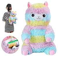 Alpacasso 3D Cute Plush Animal Backpack Rainbow Alpaca Llama Bag Stuffed Animal Doll Toddler Backpack Children Schoolbag . (Rainbow)