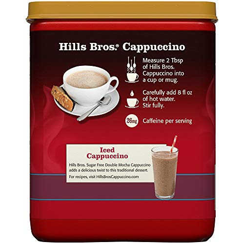 HILLS BROS. INSTANT CAPPUCCINO MIX, SUGAR FREE DOUBLE MOCHA (12 OZ, PACK OF 1) – CONVENIENT AND VERSATILE, INSTANT HOT OR ICED COFFEE, FROTHY & RICH CHOCOLATE FLAVOR – JUST ADD WATER