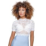 Felicity Young Women's Sexy Summer Long Puff Sleeve Mock Neck Mesh Beaded Sheer See Through T Shirt Blouse Tops