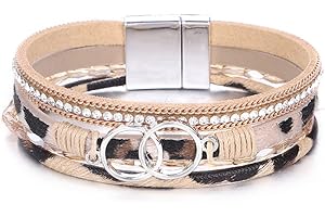 KSQS Multi-layer Leather Wrap Cuff Bracelet, Boho Wide Braided Buckle Bracelets for Women, Waterproof Leather Wristband Bangles