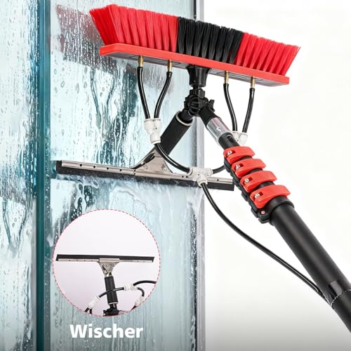 Spazzola di lavaggio telescopica 4 in 1, 7,2 m, per fotovoltaici, finestre, camper e tetti – asta telescopica e spazzola telescopica, set di pulizia con attacco dell'acqua, spazzola per la pulizia e