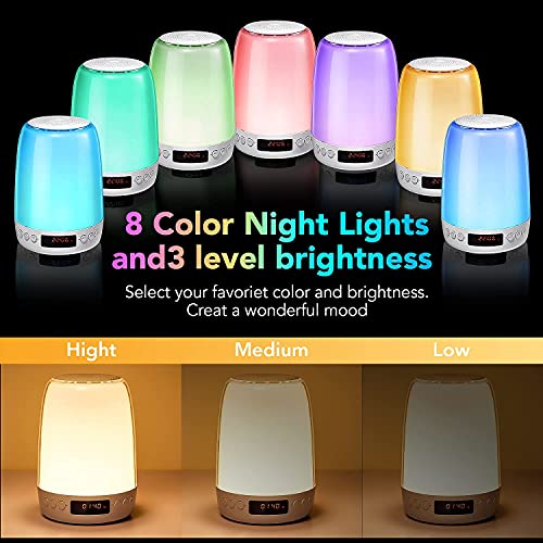 Kids Night Lights for Kids Room,Baby Night Light with White Noise,Color Changing Nursery Night Lights for Kid Sleep,Touch Battery Nightlight for Children with Bluetooth Speaker&Alarm Clock for Bedroom