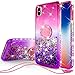 GW Cases for iPhone Xr Case Cute Ring Liquid Glitter Shock Proof Phone Case Bling Kickstand Girls Women Compatible for Apple iPhone Xr - Hot Pink/Purple