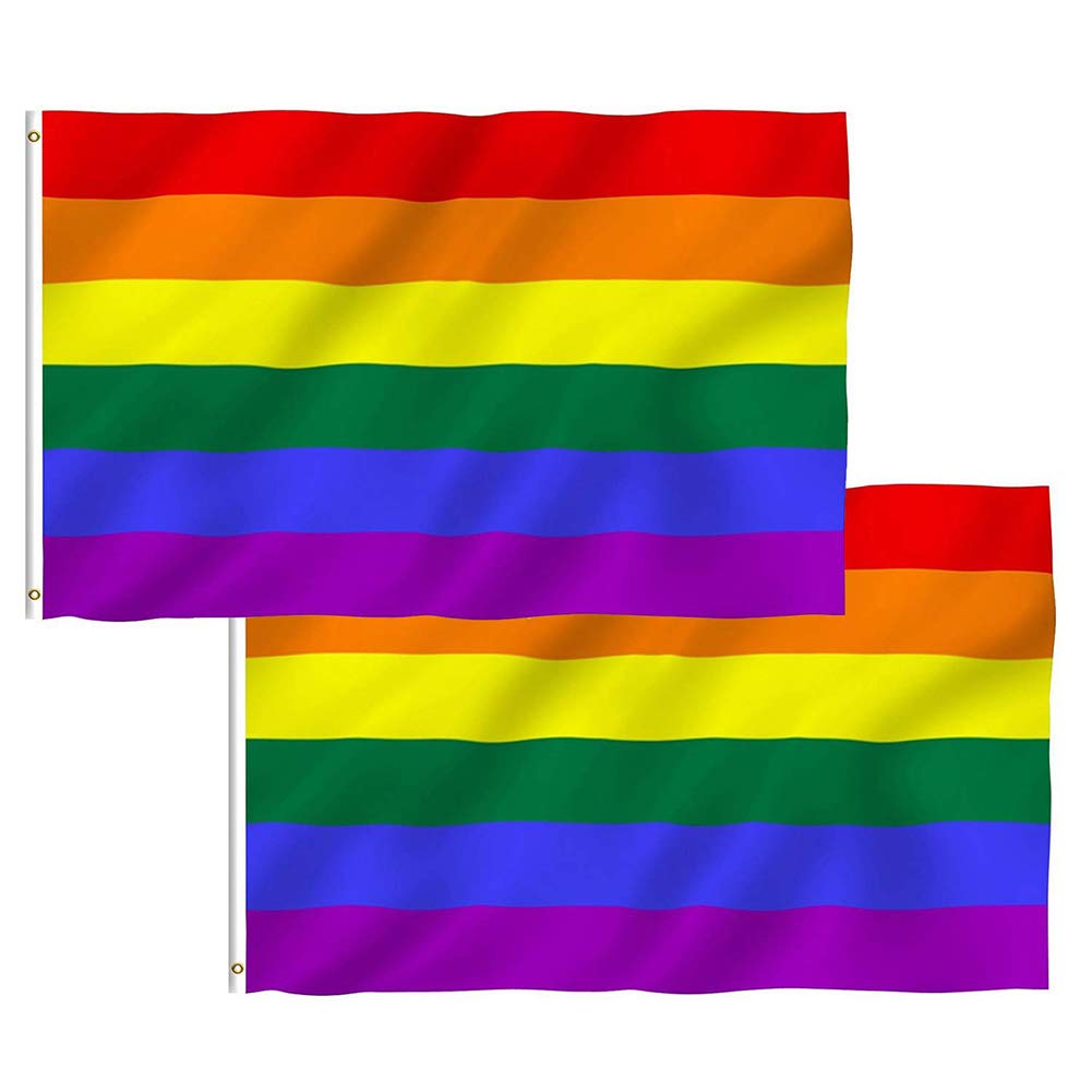 QSUM Gay Rainbow Flag - Gay Pride Flag 2 PCS Rainbow Flag 3 x 5 FT Vivid Colour Premium Polyester Pride Rainbow Festival Decorations