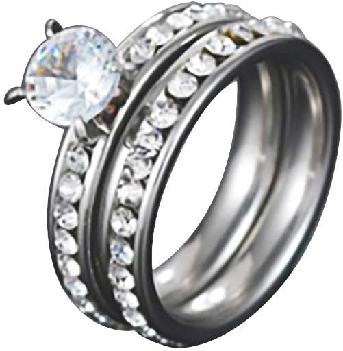 YJYDADA Ring,Stainless Steel Zircon Ring Rhinestone Stainless Steel Couple Ring