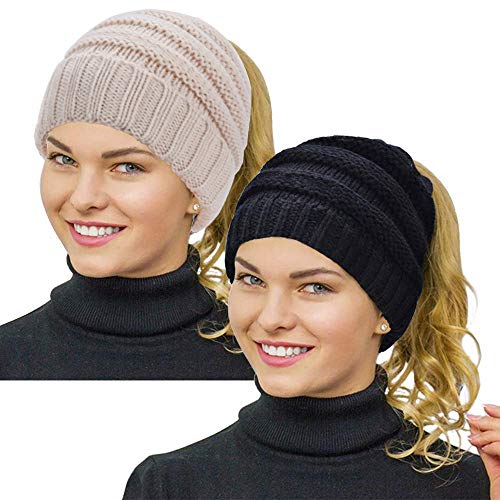 image for Rosoz Ponytail Beanie for Women,Winter Warm Beanie Tail Soft Stretch C