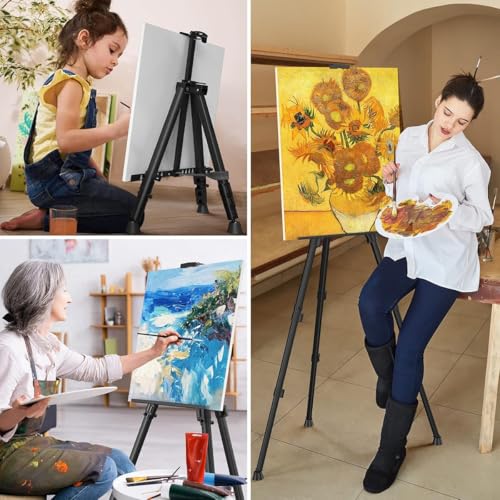 Cavalete De Pintura Em Tela Portátil e Ajustável 1,60m – Leve, Dobrável, Resistente, Ideal para Artistas, Estúdios, Escolas e Pintura ao Ar Livre Suporte Cavalete De Artista Preto Linha Super Premium
