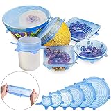 GESCHOK Silicone Stretch Lids Storage Covers 6-Pack Eco-Friendly Reusable Heat Resistant Expandable To Fit Various Sizes and Shapes Of Containers Microwave and Dishwasher Safe