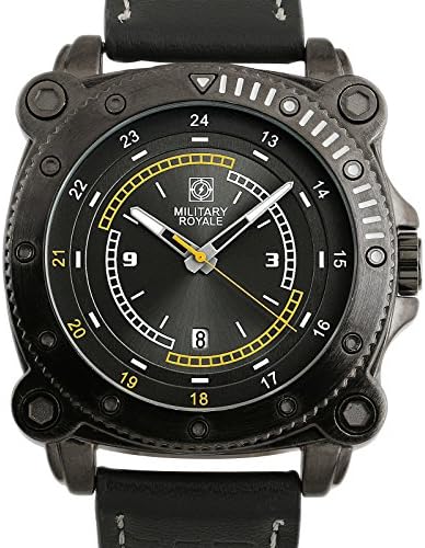 Military Royale Men's Black Analog Fashion Dial Army Time Date Grey Leather Luminous Infantry Sport Watch MR083