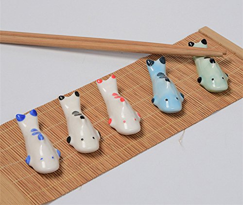 Colias Wing Dinnerware Accessory Multi Colored Cute Shark Shape Design Porcelain Chopsticks Rest Set Dinner Spoons Stand Knife Fork Holder(Set of 5)