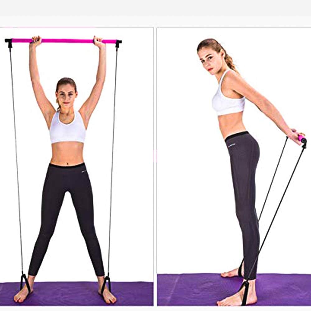 Pilates Exercise Stick Pilates Bar Kit Portable Exercise Resistance Band Toning Bar Home Gym Yoga Pilates with Foot Loop for Total Body Workout : Sports & Outdoors