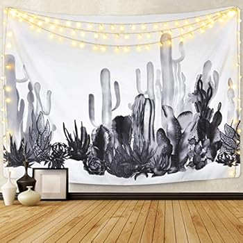 Smurfs Yingda Cactus Tapestry Succulents Tapestry Tropical Plant Tapestry Watercolor Cactus Tapestry Black and White Tapestry for Living Room Bedroom