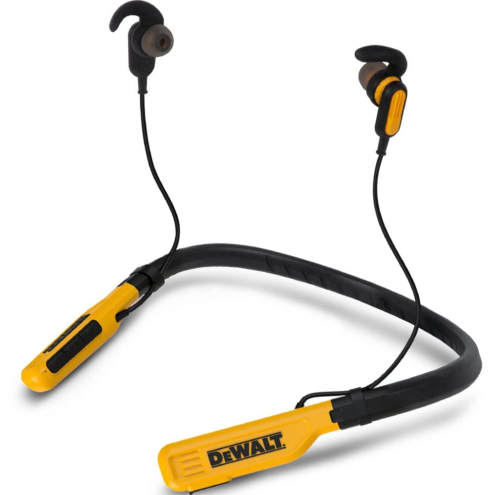 Photo 1 of DEWALT Wireless Bluetooth Neckband Headphones — Neckband Earphones with 30H Runtime — Secure Magnetic Earbuds — Noise-Isolating Wireless Earbuds — Jobsite Pro Built-in Mic for Crystal-Clear Calls