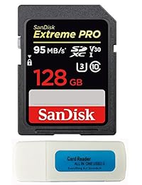 SanDisk 128GB Extreme Pro tarjeta de memoria funciona con Canon EOS Rebel T5, T6, T6i, T7i, EOS 5D Mark IV, 6D Mark II, 5D Mark III, cámara DSLR SDXC 4K V30 UHS-I con todo menos Stromboli Combo Reader