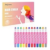 Hair Chalk Pens 12 Colors - Safe & Temporary & Washable Hair Pen for Kids, Girls, Gift, Party, All Age Can Use