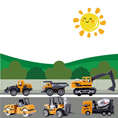 Jellydog Toy Construction Vehicles Toys ,16 Set Mini Construction Trucks,Cranes, Excavators, Bulldozers, Rollers, Cranes, Loaders, Dump Trucks with 10 Traffic Sign ,Road for Kids