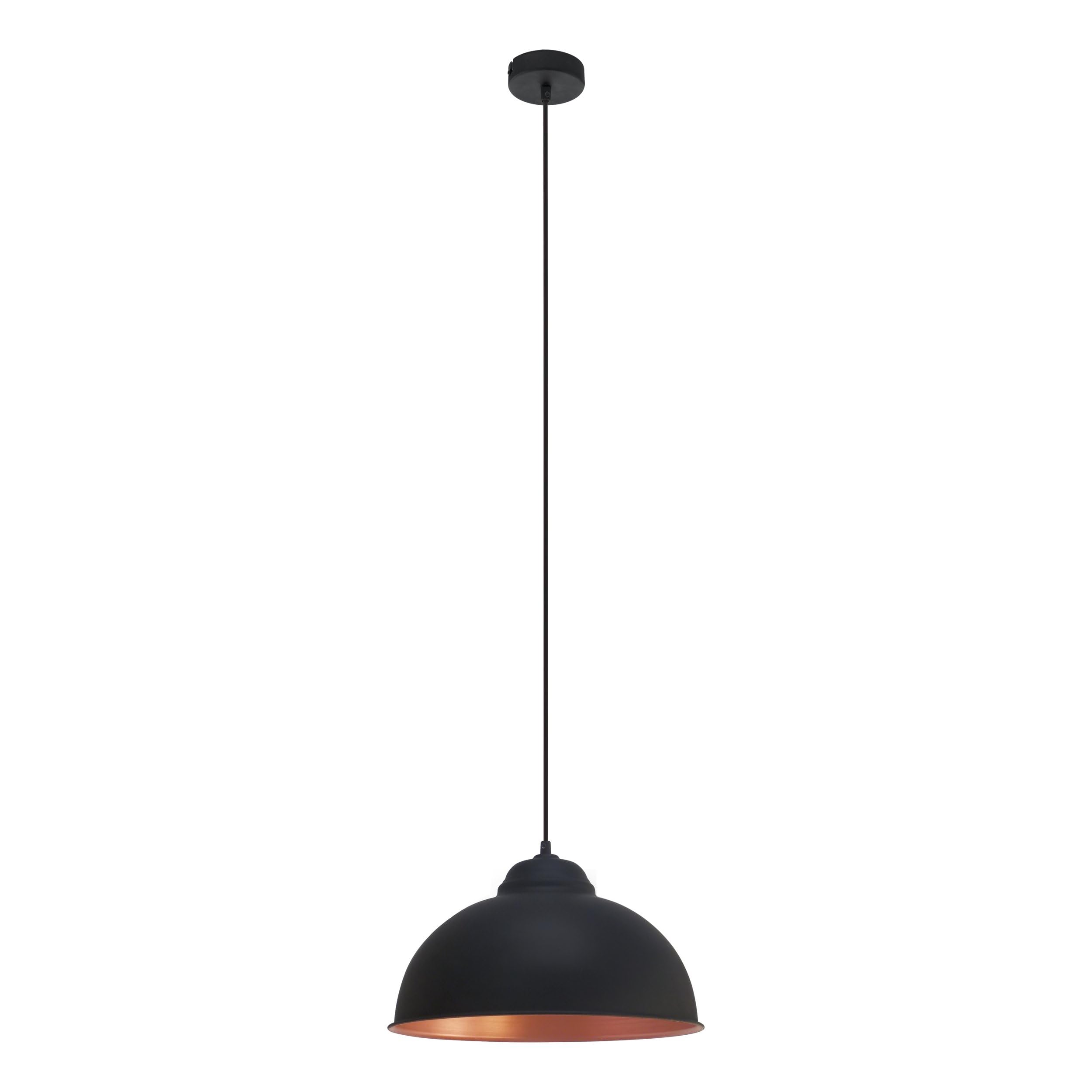 Eglo Truro 2 Vintage Pendant Light, Industrial/Retro Design Hanging Lamp, Made of Steel with Colour Black and Copper, E27 Socket