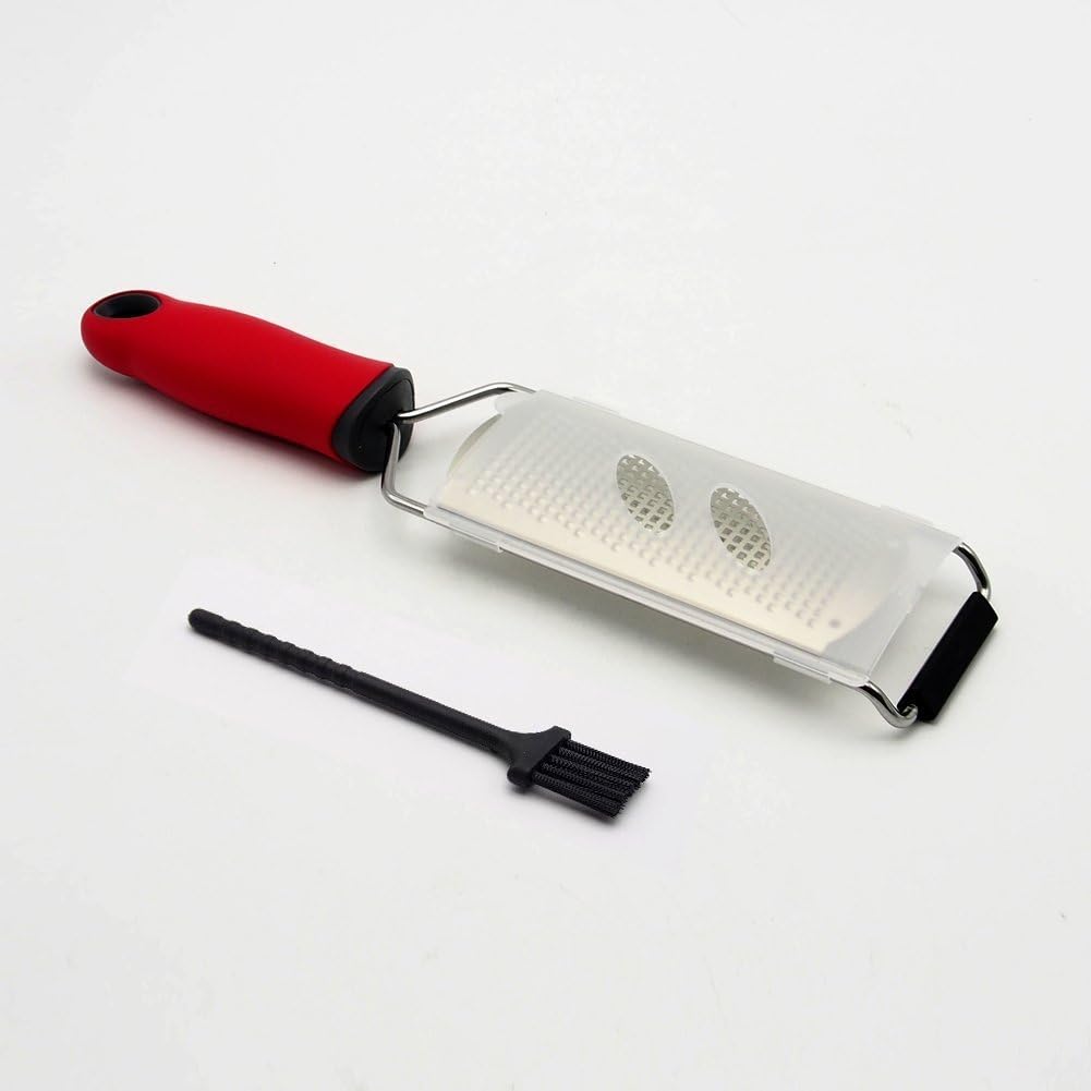 Attac Premium Lemon Zester & Cheese Grater - Easy to Grate or Zest Ginger, Garlic, Nutmeg, Chocolate, Vegetables, Fruits - Sharp Stainless Steel Blade Grips + Safety Cover + Cleaning Brush – Large