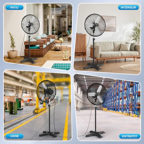 AVUXOR 60cm Outdoor Pedestal Fan with Remote Control, 4 Speed Oscillating Fan with Waterproof Brushless DC Motor, Industrial Fan for Patio, Garage, Warehouse, Factory