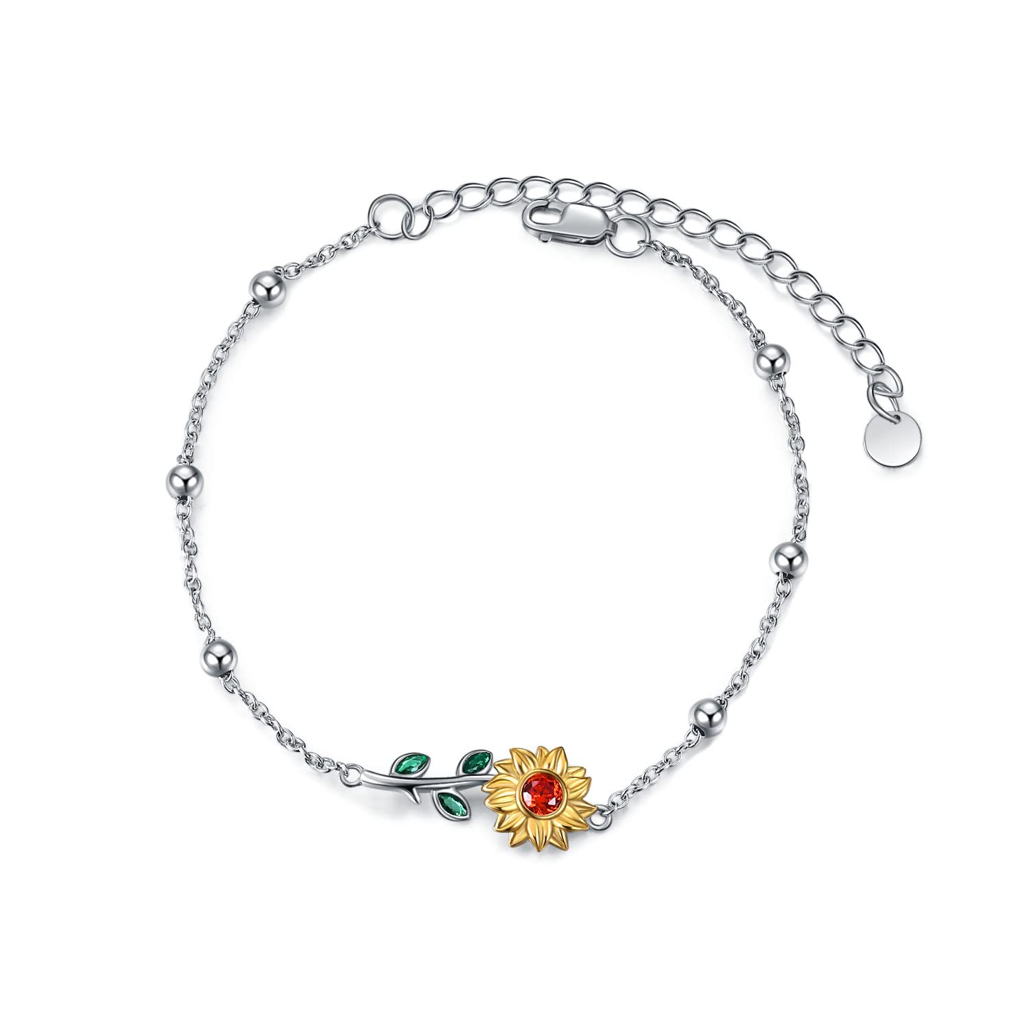 YAFEINI Sunflower Bracelet Sterling Silver Sunflower Flower Jewellery Sunflower Crystal Gifts for Women Girls (sunflower bracelet)