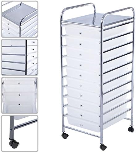 Quality Carts - 10 Storage Drawer - Rolling Organizer - Office School Home - Scrapbook Paper Box Tools - Clear New Plastic Carts - Good Quality - Light Weight