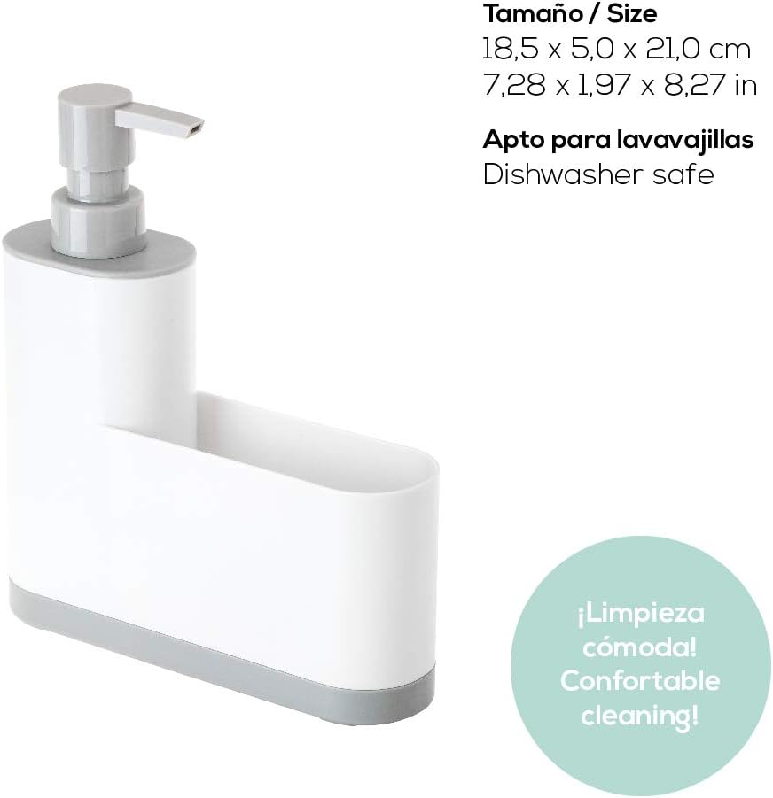 VIGAR Monobloc Sink Organiser with Soap Dispenser, White, 18.5x5x21 - Image 4
