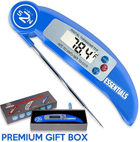 S2N Essentials Instant Read Electronic Digital Meat Thermometer with Stainless Steel Internal Probe and Box, Blue