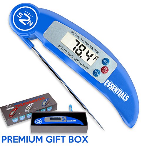 S2N Essentials Instant Read Electronic Digital Meat Thermometer with Stainless Steel Internal Probe and Box, Blue