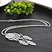 MJartoria Women's Dangling Feather Charms Filigree Tribal Dreamcatcher Pendant Chain Necklace (Silver)