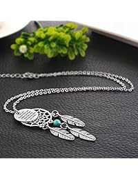 MJARTORIA collar de cadena con colgante de atrapasueños con plumas y diseño tribal de filigranas para mujer