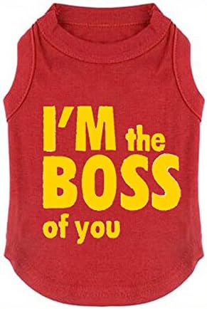 Pet Tshirt,Small Dog Tshirt Puppy Clothes Cat Outfit Pet Apparel Costumes,I am the boos of you,Red Color,Small Size