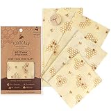 TODOCASA 4 pack Premium Organic Beeswax Wraps -, Reusable, Eco-Friendly Food Covers, Plastic Free Food & Sandwich Storage, Sustainable, Washable, Compostable, Biodegradable