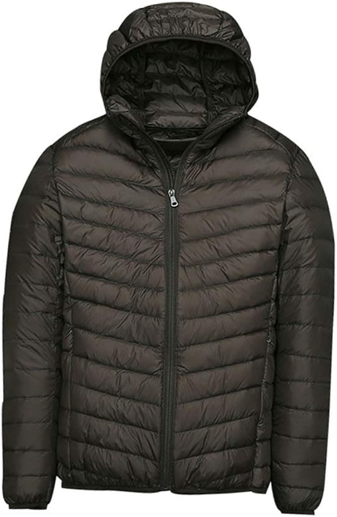 Mens UltraLight Down Jacket Mens Packable Jacket with Hood Outdoor