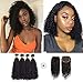 Brazilian Virgin Curly Bundles with Closure Wet and Wavy Human Hair Weave Bundles 8A 100% Unprocessed Kinky Curly Bundles with 4x4 Lace Closure Natural Color(10 10 10 10+10 Free Part,50g/Bundle) …