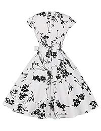 Dr04 - Vestido de cóctel para mujer, estilo vintage de los años 50, con mangas y estampado floral