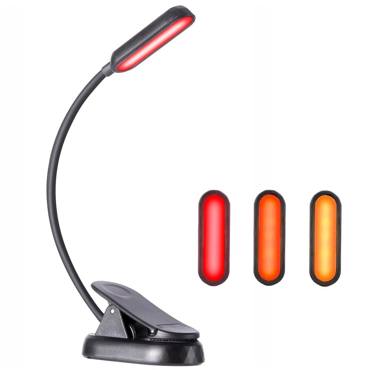 LXSINO Amber & Red Book Lights for Reading in Bed - Amber (1600K)/Red (625nm) - 8 LEDs, 30+ Hours Long Lasting, USB-C Charging Rechargeable Flex Clip-on Reading Light