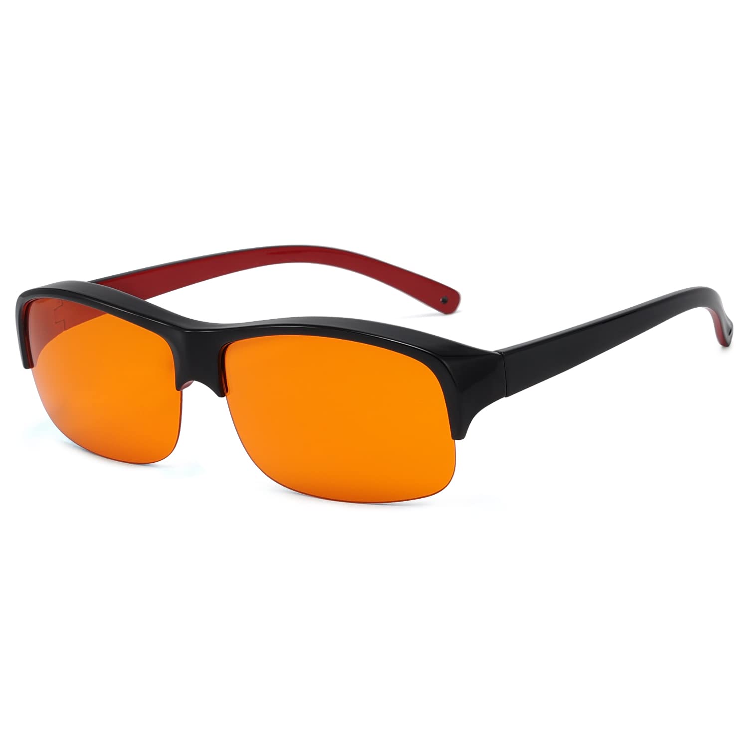 Eyekepper 100% Anti-Blue Light Blocking Fitover Glasses,Wear Over Reading and Glasses Amber Lens, Black Red