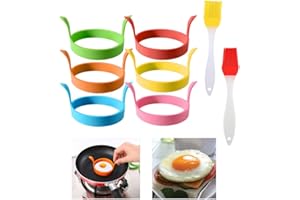 6Pcs Silicone Egg Ring Mold, Non Stick Fried Egg Mold Round Egg Cooking Rings with Handle Heat Resistant Omelette Mould for C