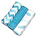 Bamboo Muslin Swaddle Blankets - 3 Pack - Aqua Feather Chevron - Softest Muslin Swaddles by Cozy Babe