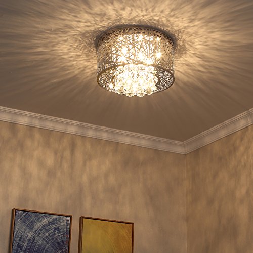Saint Mossi Modern K9 Crystal Raindrop Chandelier Lighting Flush Mount LED Ceiling Light Fixture Pendant Lamp for Dining Room Bathroom Bedroom Livingroom 8 E12 Bulbs Required W16.8 x H9.7 - Thumbnail 2