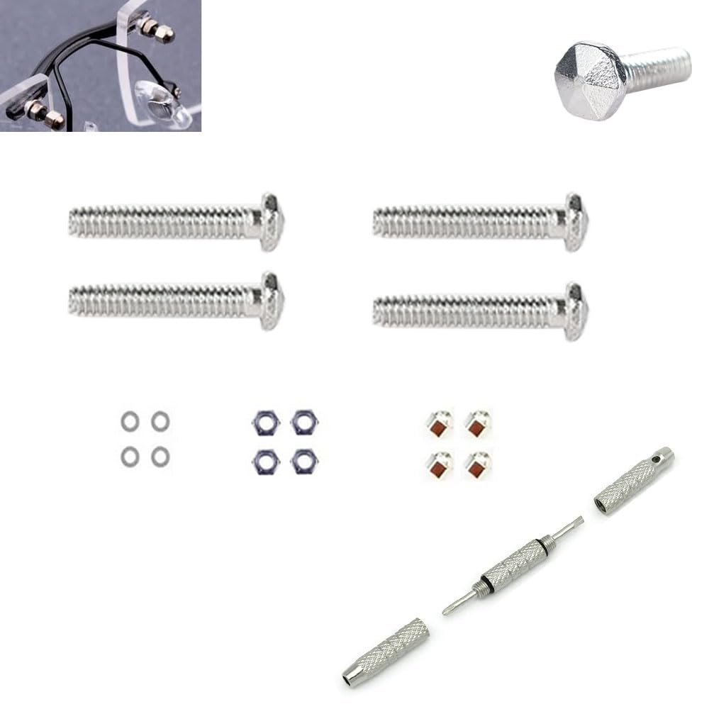 Photo 1 of Rimless Glasses Diamond Head Screw Washer Nut Cap Eyeglass Repair Kits Accessories and Screwdriver