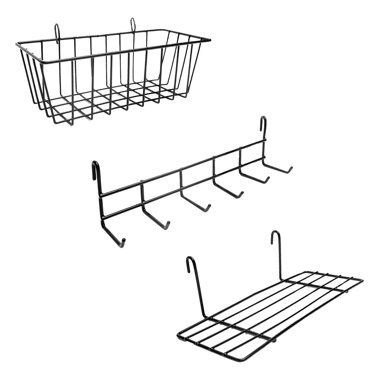 Wall Grid Accessories: Hanging Basket, Hooks Rack & Shelf | Wire Panel Display Shelf & Hooks | Grid Storage
