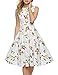 Women's Floral Retro Cotton A-line BoatNeck Sleeveless Hepburn 50s Cocktail Swing Dress with Belt