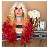 ❤️ Sunbona Curly Wigs for White Women Long Curly Straight Wavy Synthetic Full Hair Wig Pink Purple Cosplay Natural (Red)